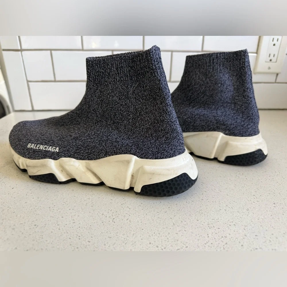Balenciaga Black and White Knit Sock Sneakers - Picture 3 of 4